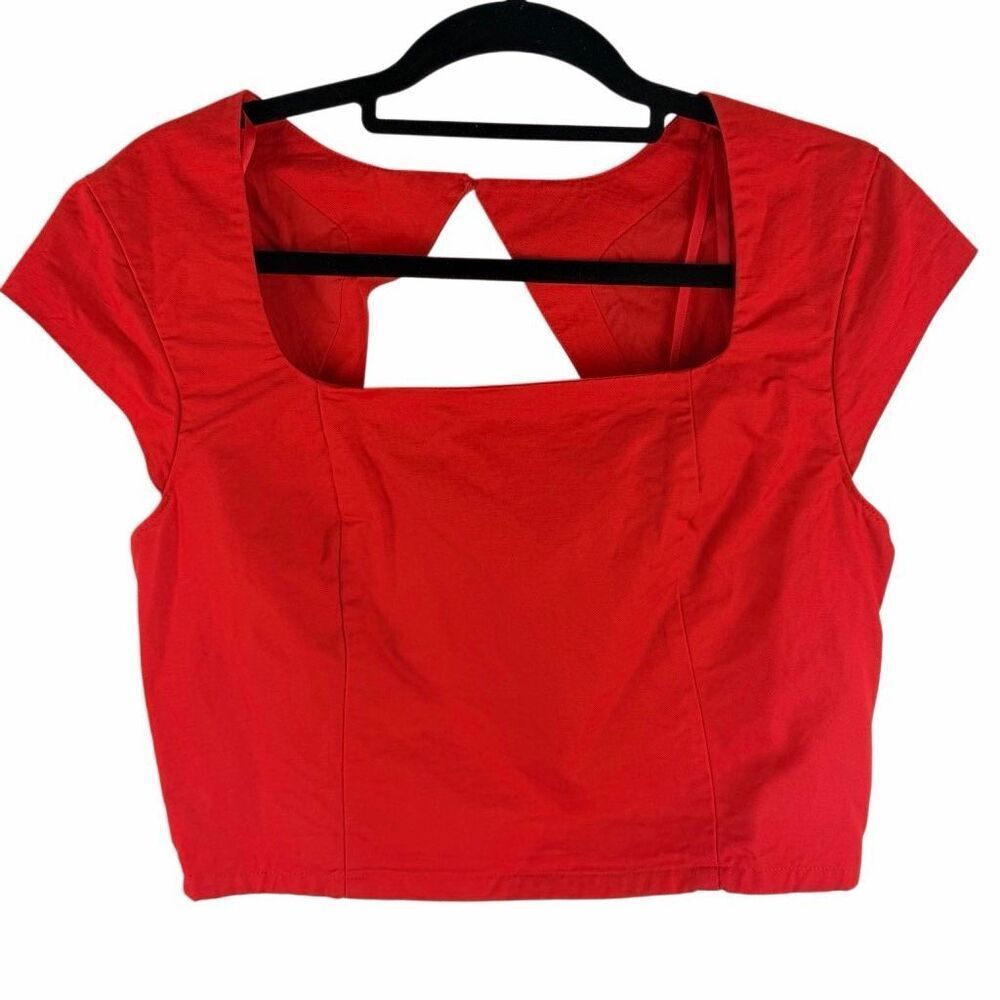Ann Taylor Red Square Neck Cap Sleeve Crop Top